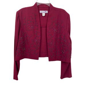 Lavande Burgundy Beaded Floral Design Womens Jacket Size 14